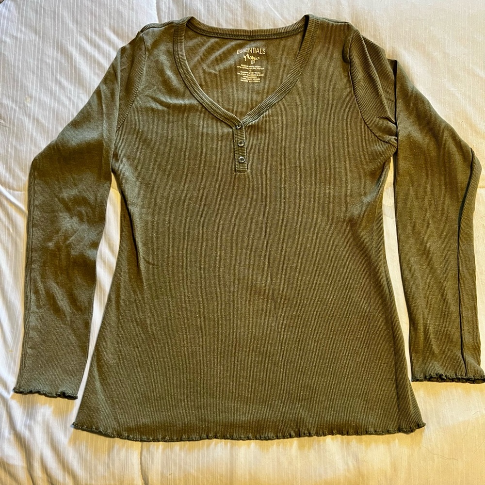 Olive Long Sleeve Henley Top